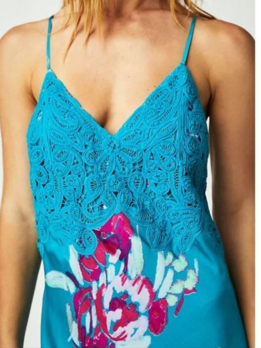 Free People Forever Yours Floral Maxi Dress with Lace Back In River Combo